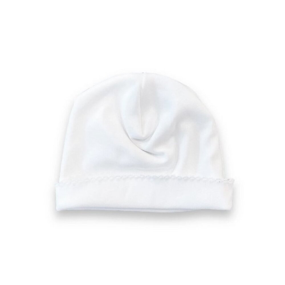 White Picot Trim Infant Newborn Hat Cap